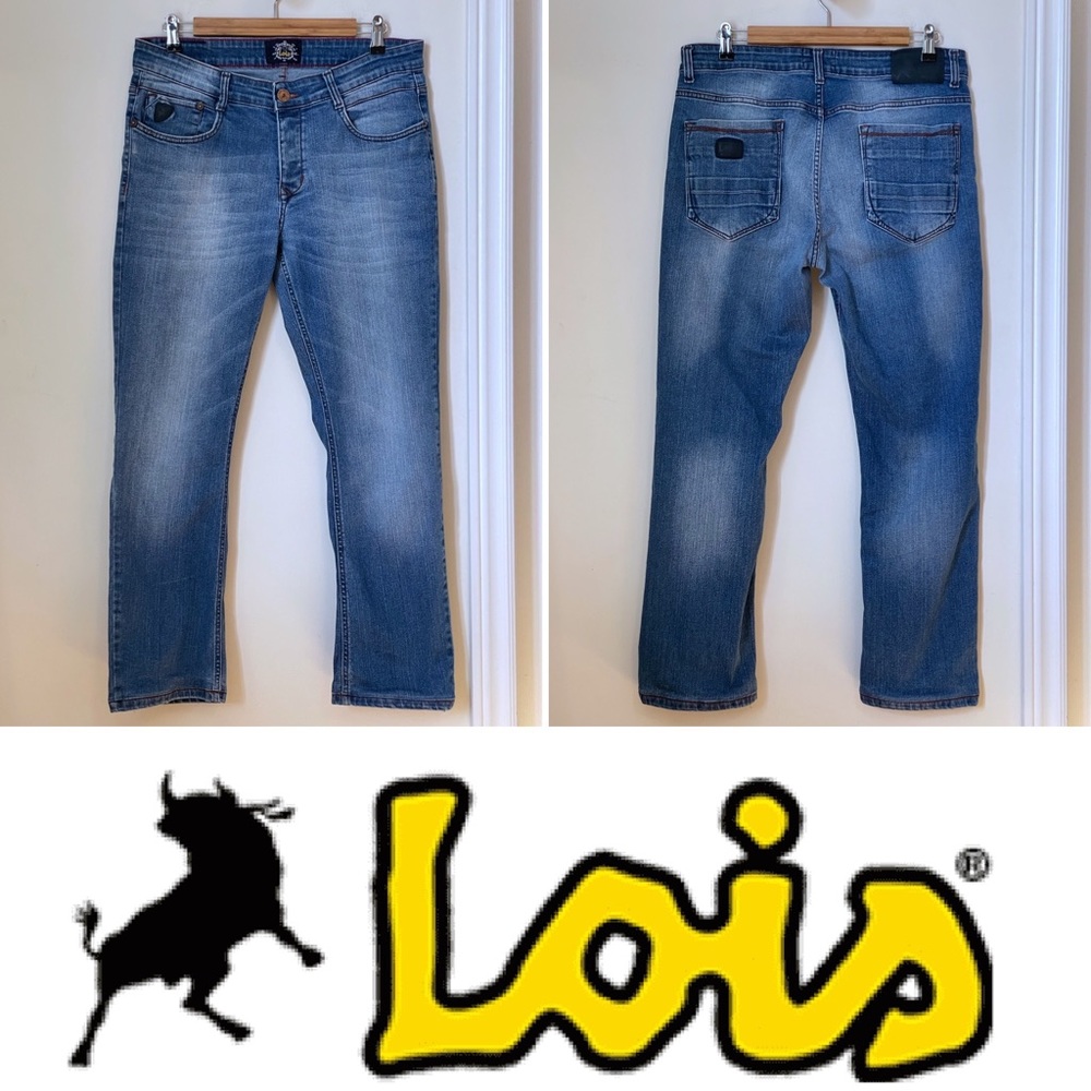 LOIS button-fly slim straight leg blue denim Sz 36
